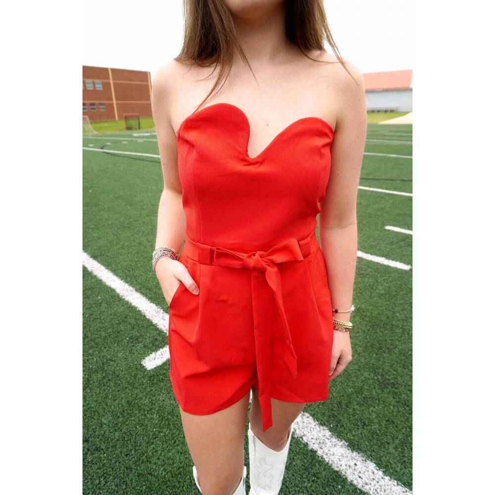 NEW DAY + MOON sweetheart neckline strapless romper in red
